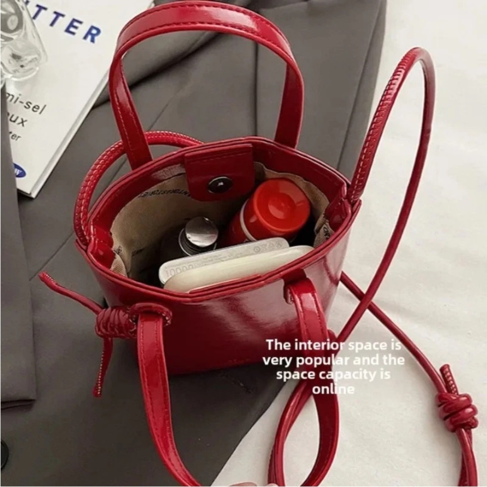 Compact Red Crossbody Bag with Knot-Detail Strap - Picture 3 of 11